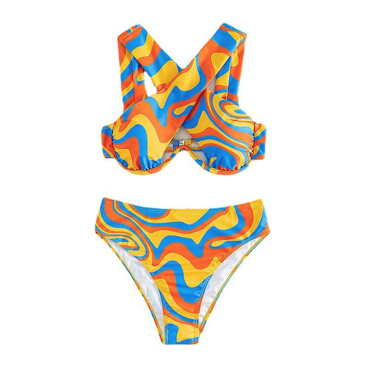 Damen Sportliches Bikini-Set mit auffälligem Wellenmuster Drune