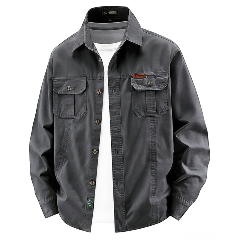 Herren nan leichte Overshirt-Jacke mit Klappbrusttaschen und klassischem Hemdkragen Drune