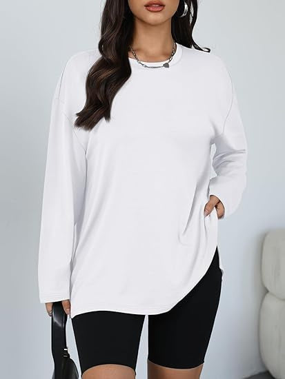 Damen lässiges Longsleeve T-Shirt mit Seitenschlitzen Drune