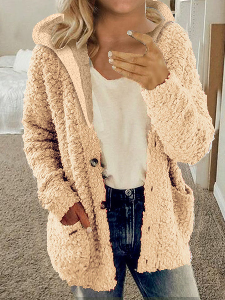 Damen kuschelige Fleecejacke mit Kapuze und praktischen Taschen Drune