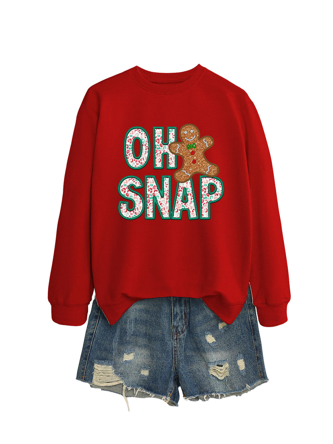 Damen Sweatshirt mit lustigem Lebkuchenmann-Motiv und funkelndem Schriftzug Drune