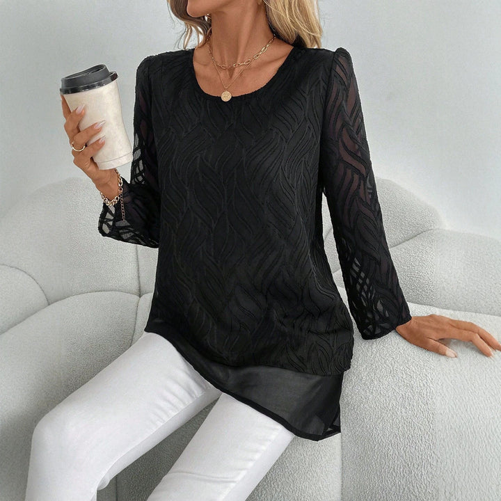 Damen Elegantes Transparente Bluse mit Wellenmuster Drune