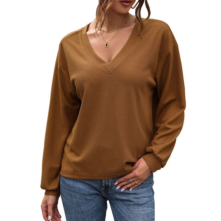 Damen V-Ausschnitt Pullover aus Waffelstrick Drune