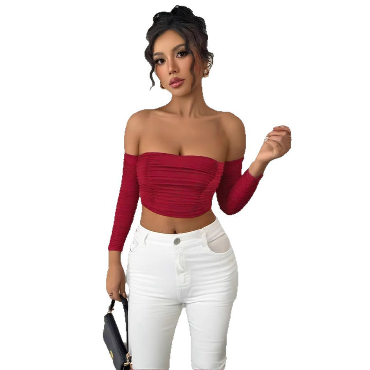 Damen Top mit schulterfreiem Design und raffinierter Raffung Drune