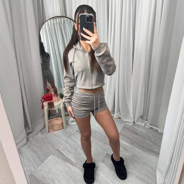 Damen Sportliches Kurzset mit Kapuze Drune