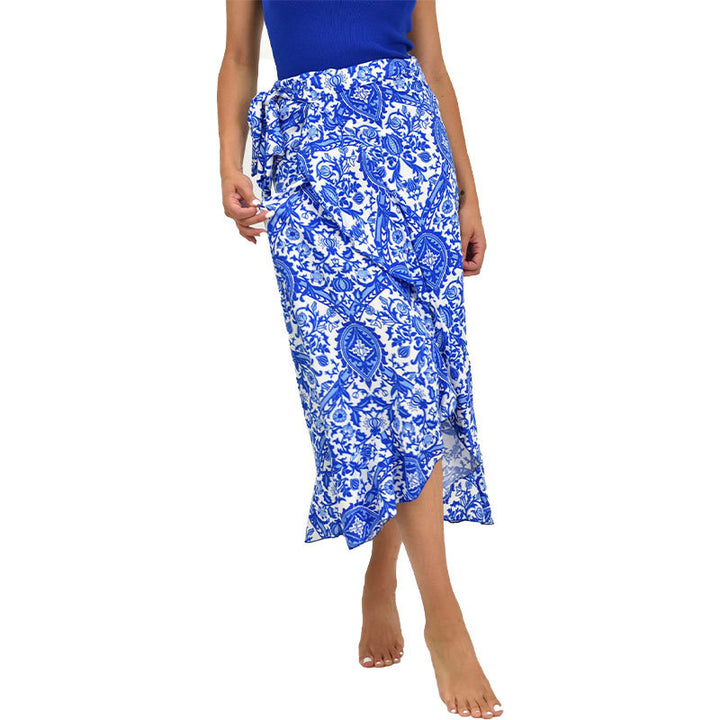 Damen eleganter Wickelrock mit floralen Akzenten und asymmetrischem Saum Drune