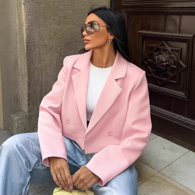 Damen Cropped Blazerjacke mit oversized Ärmeln und Detailknöpfen Drune