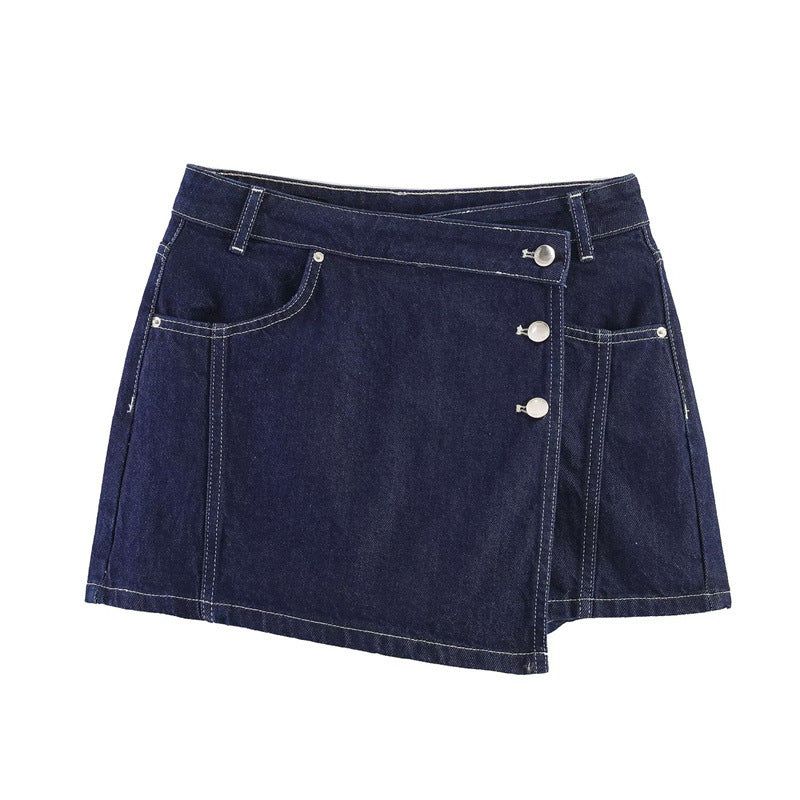 Damen Denim-Minirock im asymmetrischen Schnitt mit dekorativen Knöpfen Drune