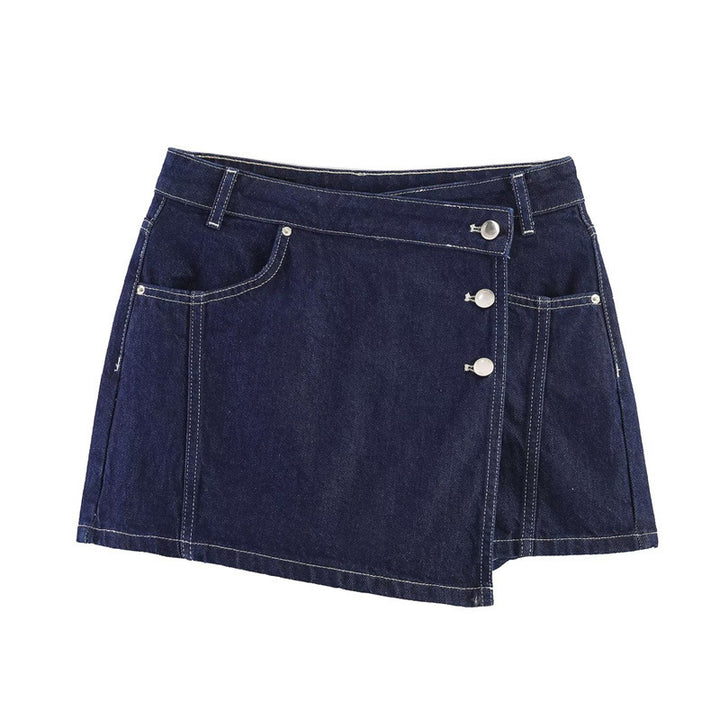 Damen Denim-Minirock im asymmetrischen Schnitt mit dekorativen Knöpfen Drune