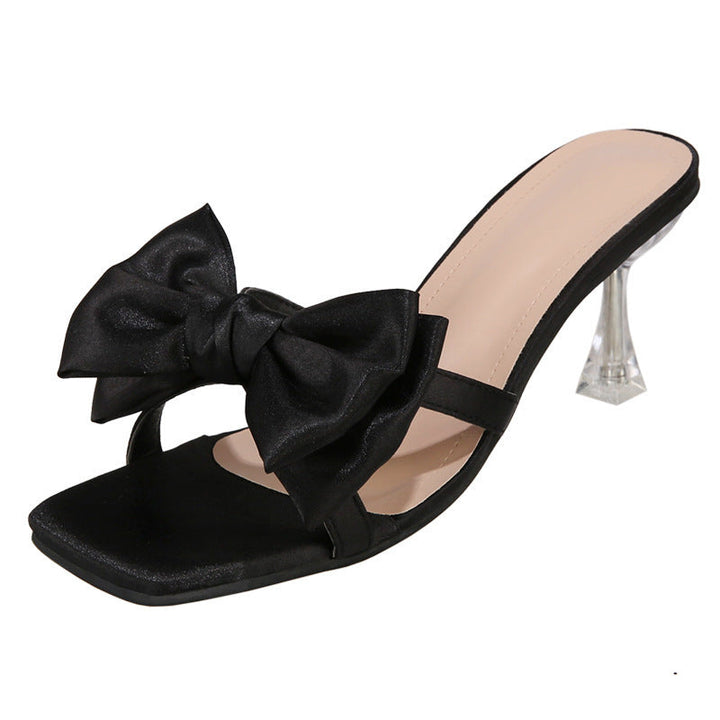 Damen elegante Sling-Sandalen mit glänzenden Schleifen und transparentem Absatz Drune