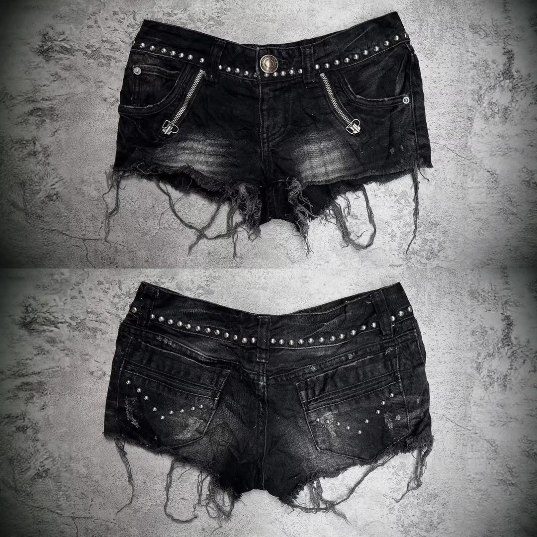 Damen Modische Destroyed Denim-Shorts mit Nieten Drune