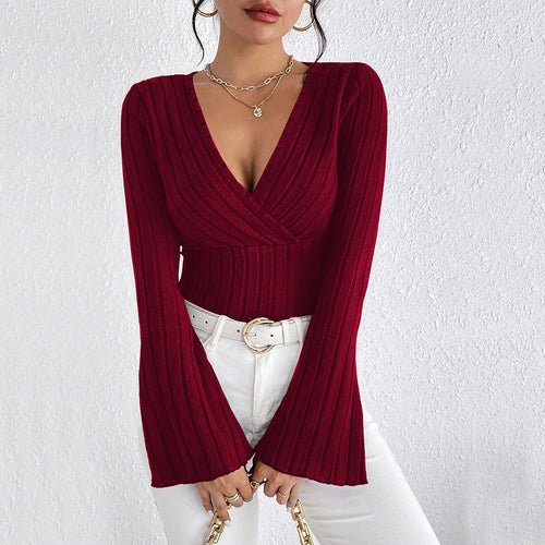 Damen Wickeloberteil mit langen Ärmeln und eleganten Rippdetails Drune