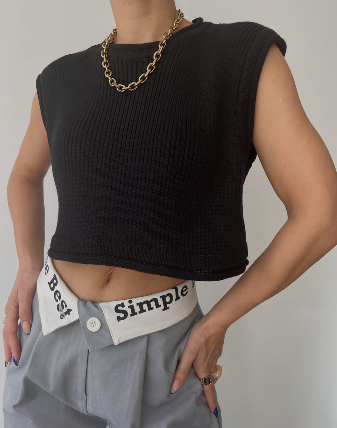 Damen cropped Rippenoberteil mit lässigem Look Drune