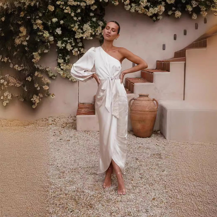 Damen Wickelkleid mit asymmetrischem Design und elegantem Taillengürtel Drune