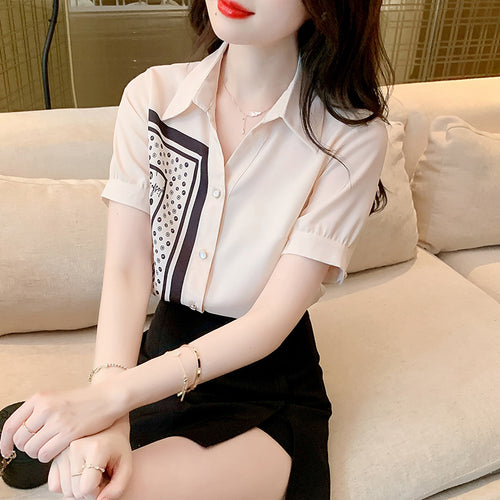 Damen Bluse mit Kunstmotiv und eleganten Kurzärmeln Drune