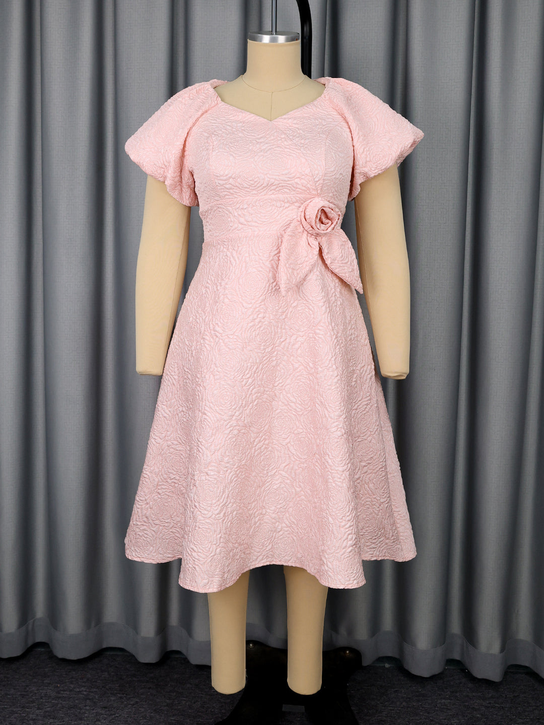 Damen Kleid mit voluminösen Puffärmeln und eleganter Schleifenapplikation Drune