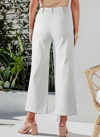 Damen Hochgeschnittene Denim-Hose mit Knopfverschluss und weitem Bein Drune