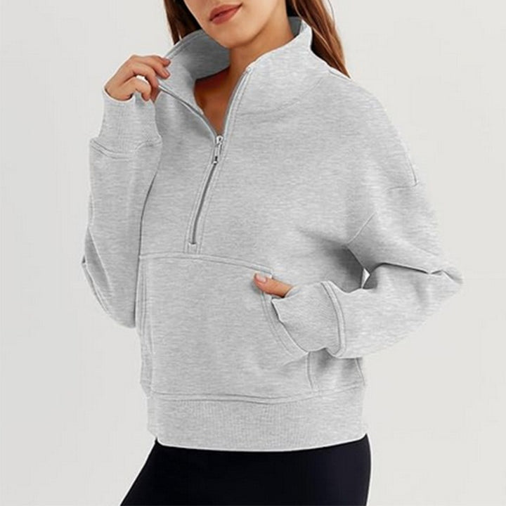 Damen lässiger Pullover mit hohem Kragen und kurzer Reißverschluss Drune
