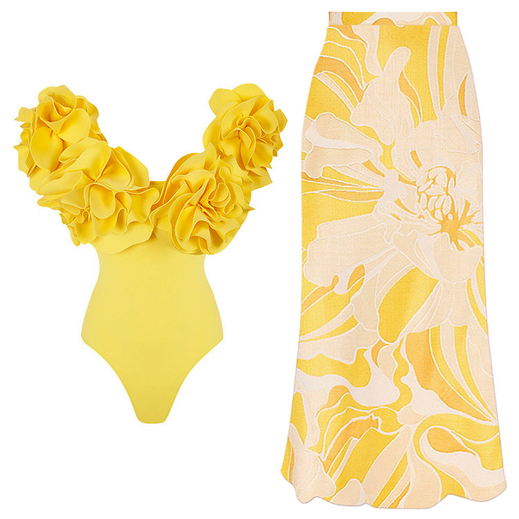 Damen Einteiler Schwimmanzug mit voluminösen Rüschen Drune