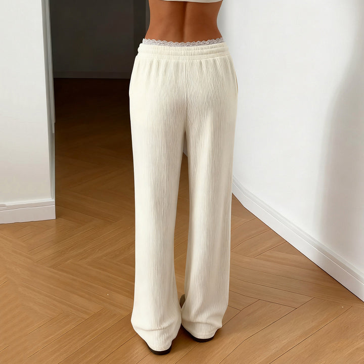 Damen Weite Lounge-Hosen mit elastischem Bund und Bindegürtel Drune