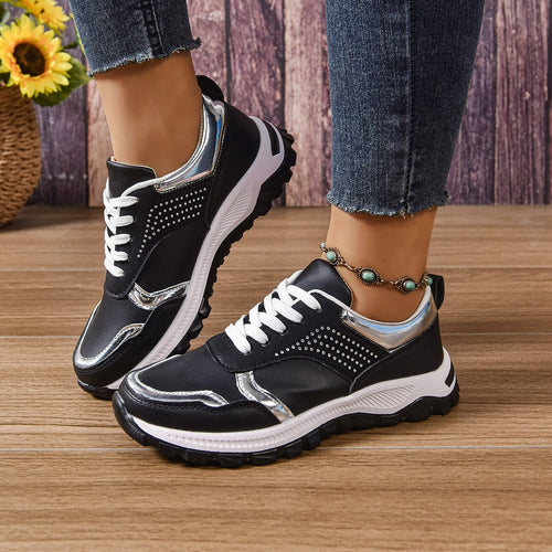 Damen modischer City-Chunky-Sneaker mit Metallic-Akzenten, Ziernieten und dämpfender Leichtsohle Drune