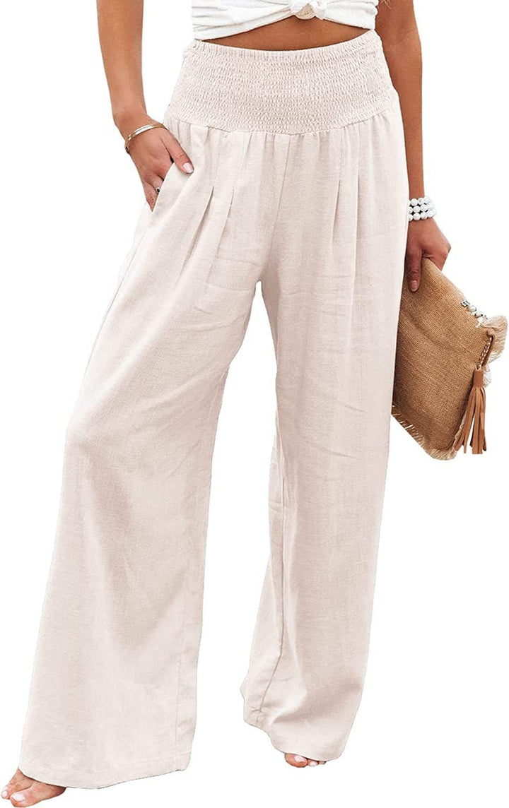 Damen lässige Palazzo-Hose mit elastischem Taillenbund und Seitentaschen Drune