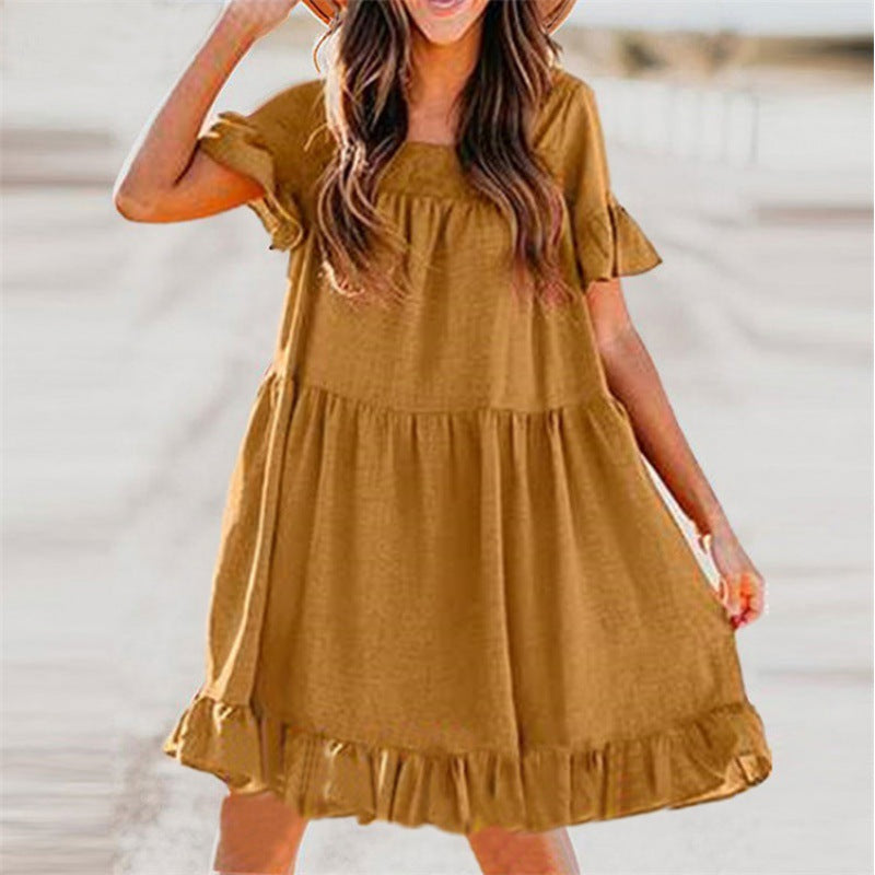 Damen Lässiges Sommerkleid mit Rüschendetails und weiten Ärmeln Drune