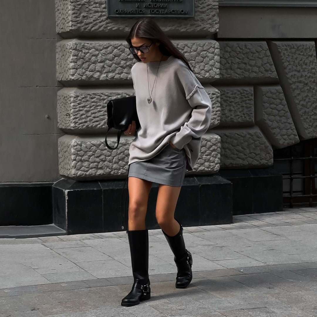 Damen oversize Strickpullover mit lässigem Schnitt und angesagten Details Drune
