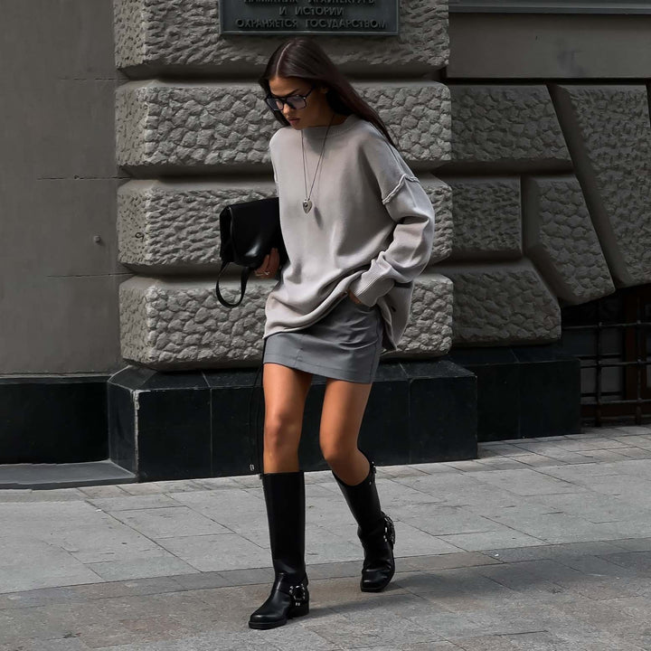 Damen oversize Strickpullover mit lässigem Schnitt und angesagten Details Drune