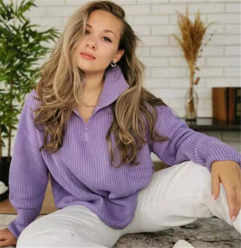 Damen Strickpullover mit Stehkragen Drune