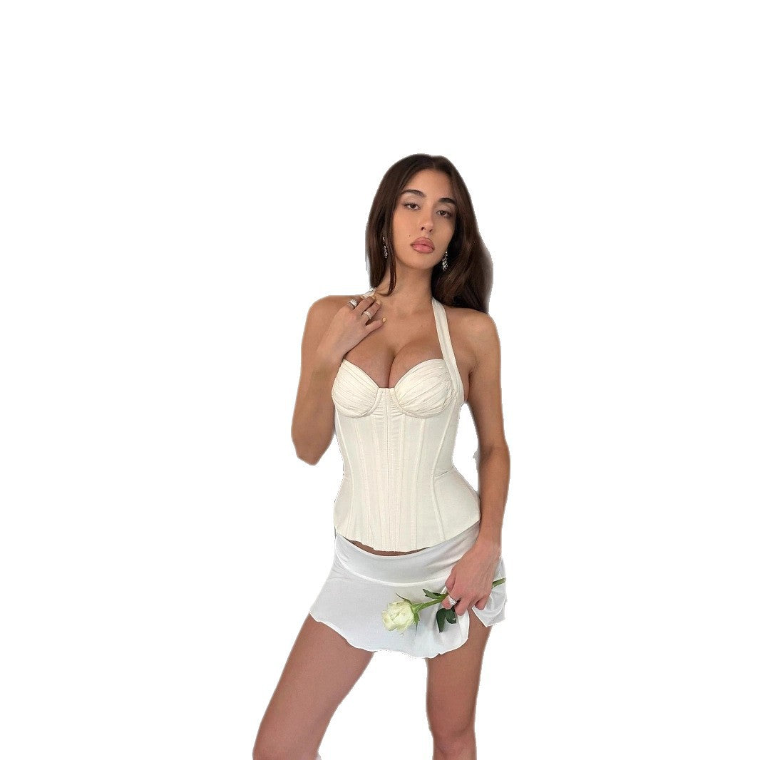 Damen Korbentop mit Spaghetti-Trägern und Rüschensaum Drune
