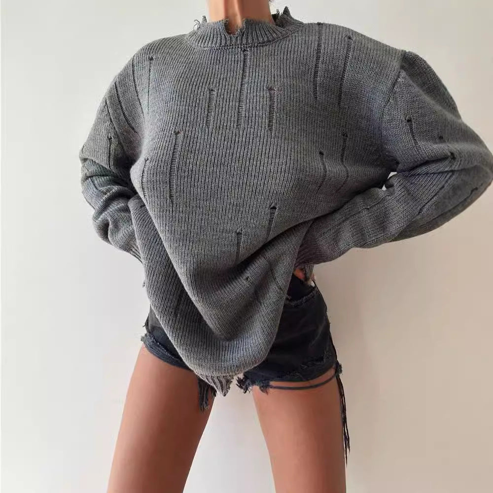 Damen Grober Strickpullover mit distressed Details Drune