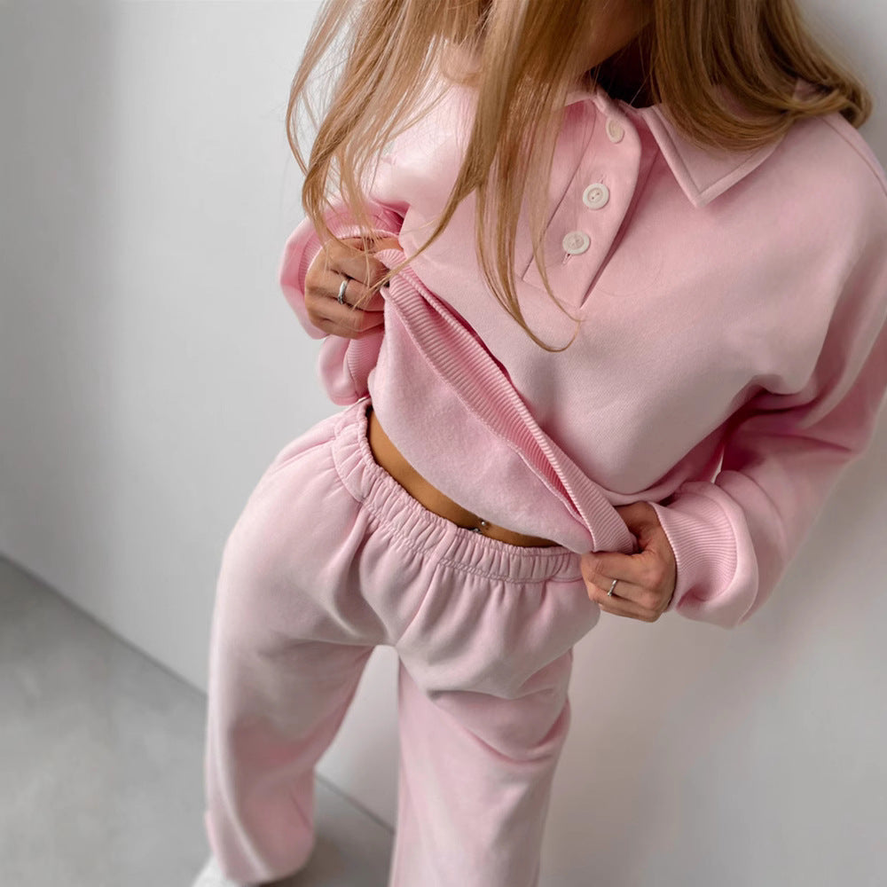 Damen sportliches Lounge-Set mit Polokragen und weitem Schnitt Drune