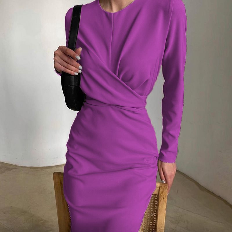 Damen Elegantes Wickelkleid mit Langarm und figurbetontem Schnitt Drune