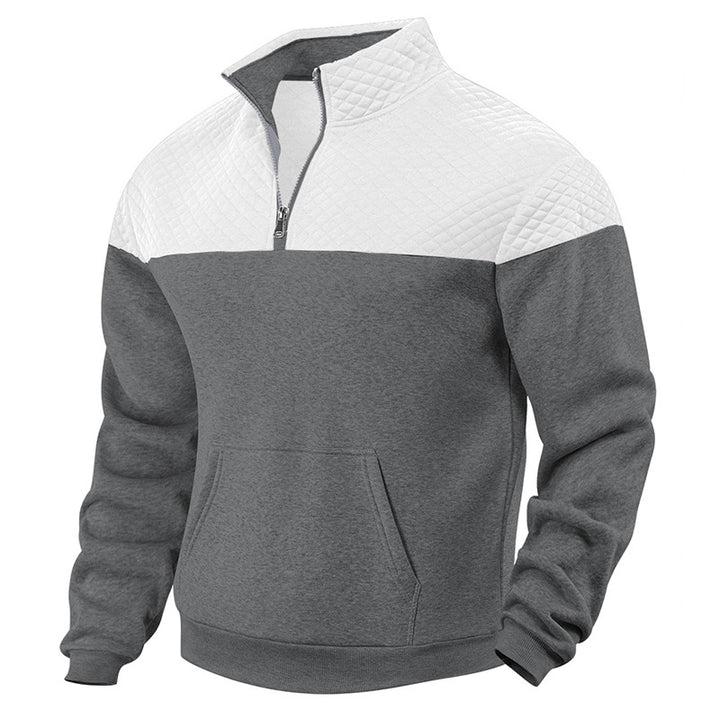 Herren nan gesteppter Halbzip-Sweatpullover mit Kängurutasche und Stehkragen Drune