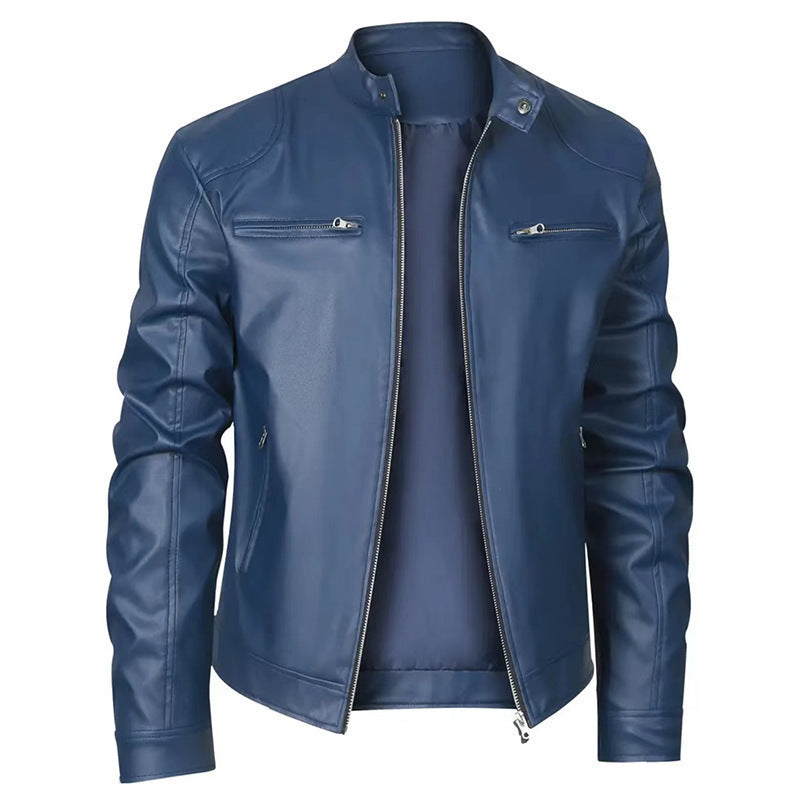 Herren nan schlanke Kunstleder-Bikerjacke mit Stehkragen, durchgehendem Reißverschluss und zwei Brusttaschen Drune