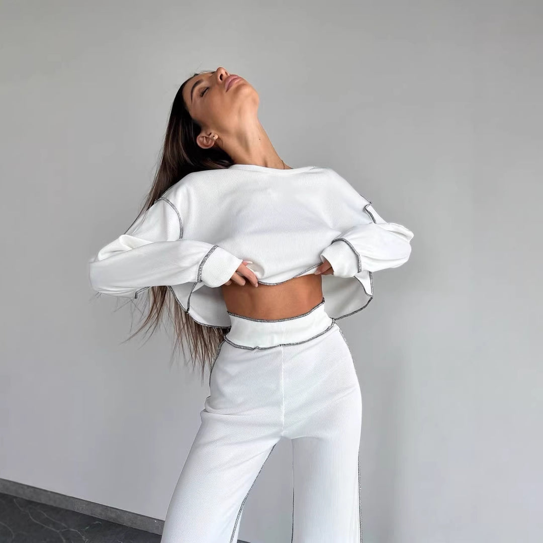 Damen lässiges Lounge-Set mit cropped Oberteil und weiter Hose Drune