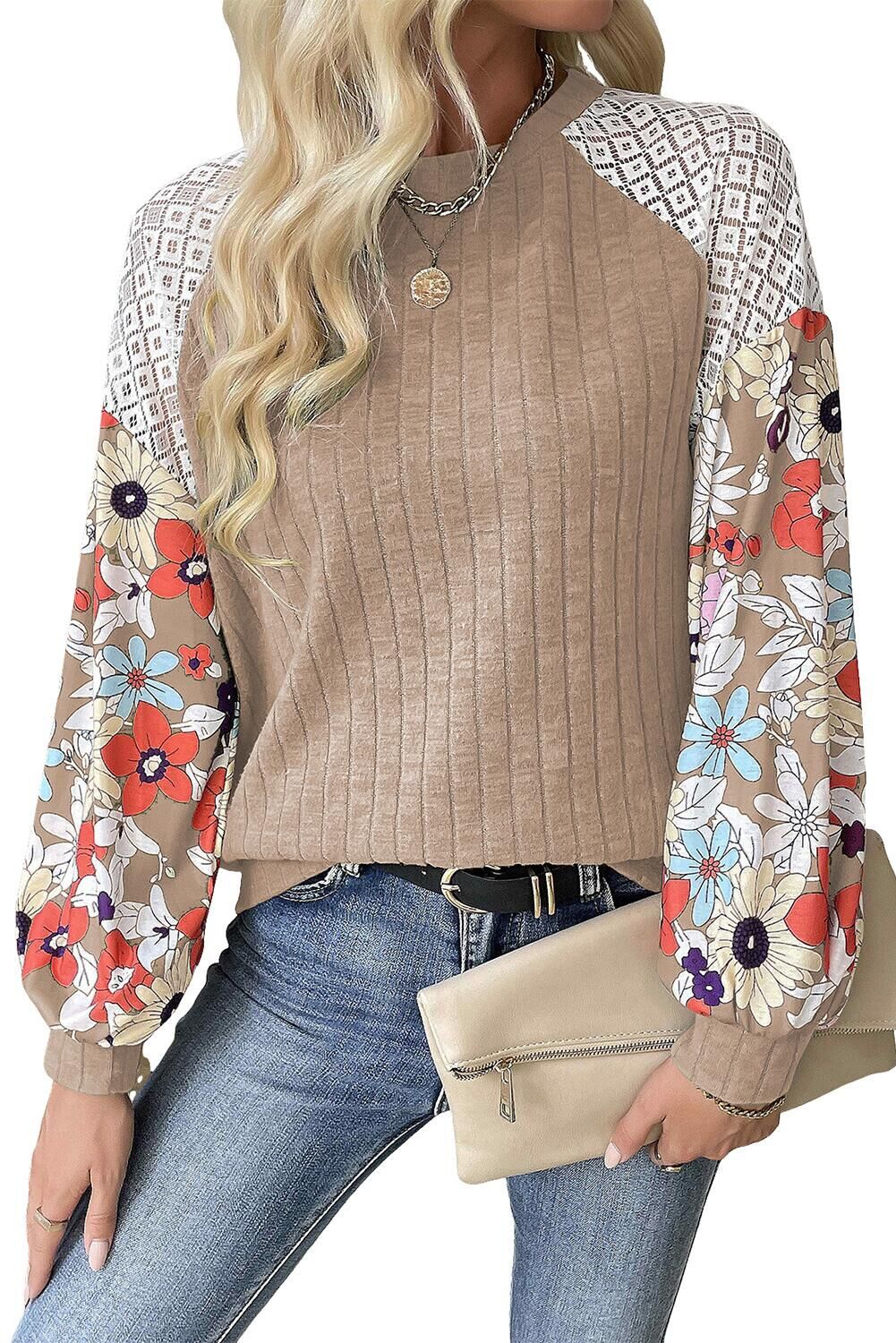 Damen verspielt gestalteter Pullover mit floralem Ärmel-Design Drune