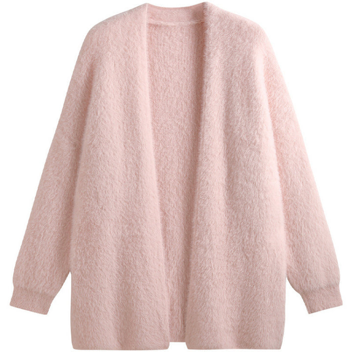 Damen oversized Strickjacke aus weichem Fleece mit offenem Schnitt Drune