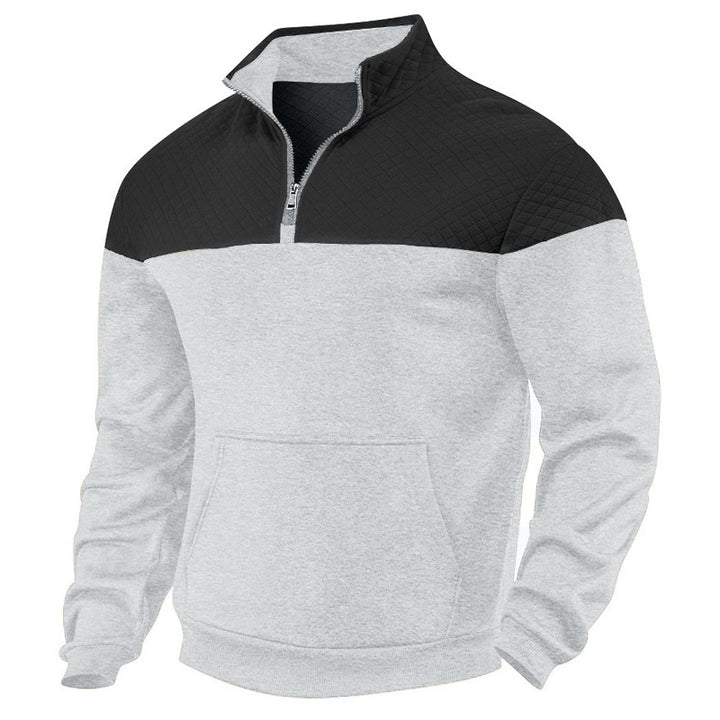 Herren nan gesteppter Halbzip-Sweatpullover mit Kängurutasche und Stehkragen Drune