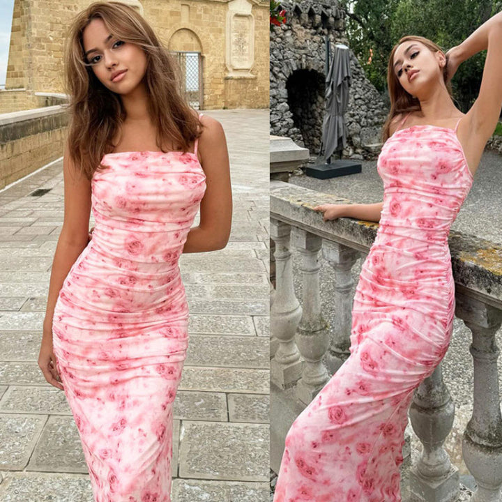 Damen Maxikleid mit raffiniertem Rüschendesign und Figurbetonter Passform Drune