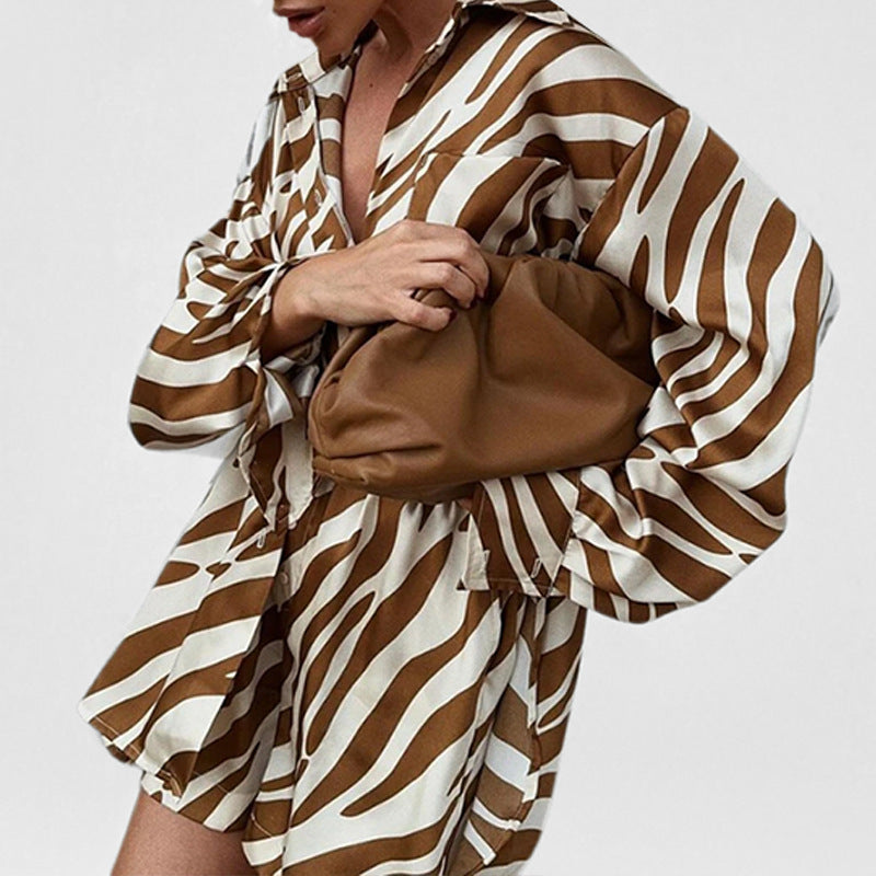 Damen Oversized Hemdkombination mit einzigartigem Zebrastreifenmuster Drune