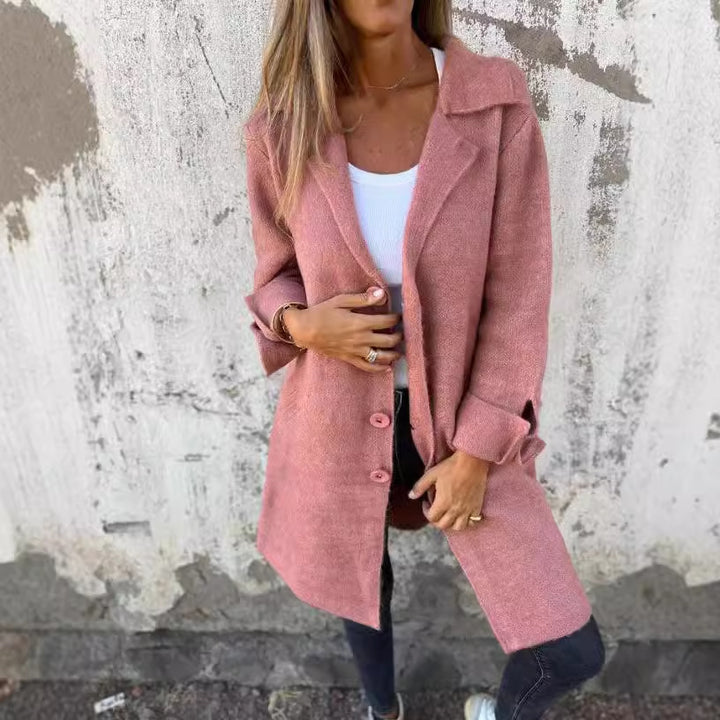 Damen kuscheliger Wollmantel mit eleganten Knopfdetails Drune