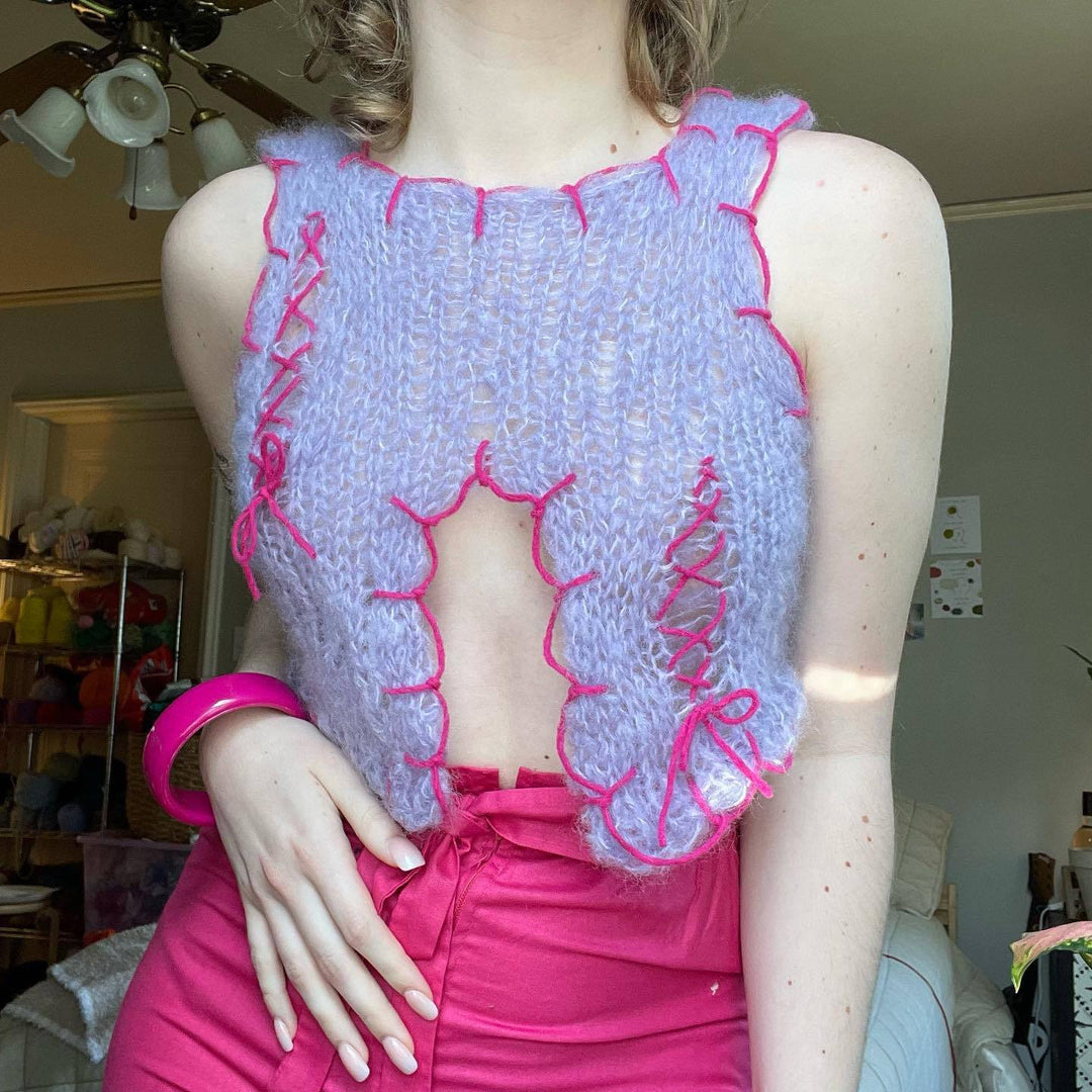 Damen innovatives Strickoberteil mit offenem Rückendesign Drune