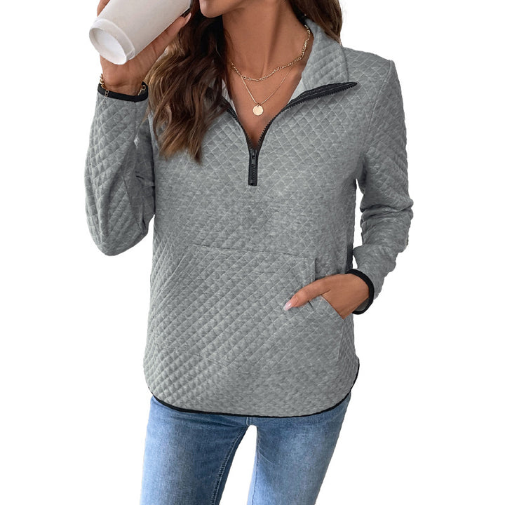 Damen Stepppullover mit hohem Kragen und praktischer Kängurutasche Drune