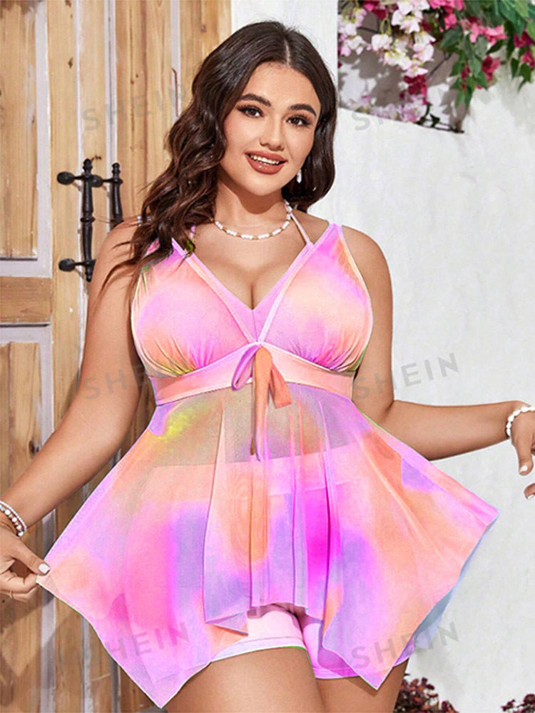 Damen Bikiniset mit fließendem Überwurf und verstellbaren Trägern Drune