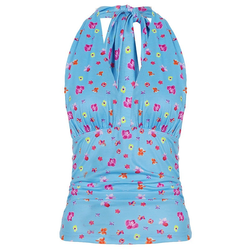 Damen Sommerliches Oberteil mit floralem Design und seitlichen Bindebändern Drune