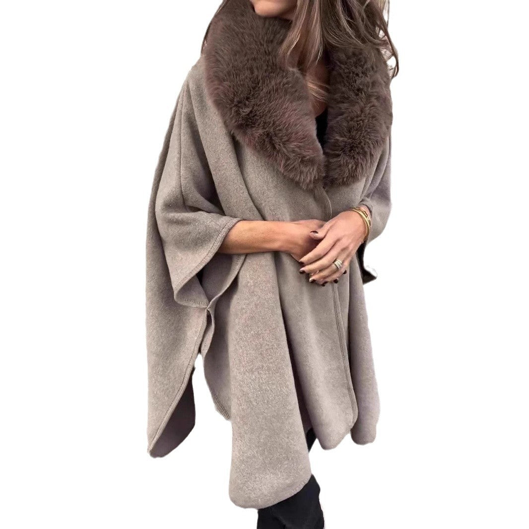 Damen elegante Übergangsjacke mit luxuriösem Kunstpelzkragen Drune