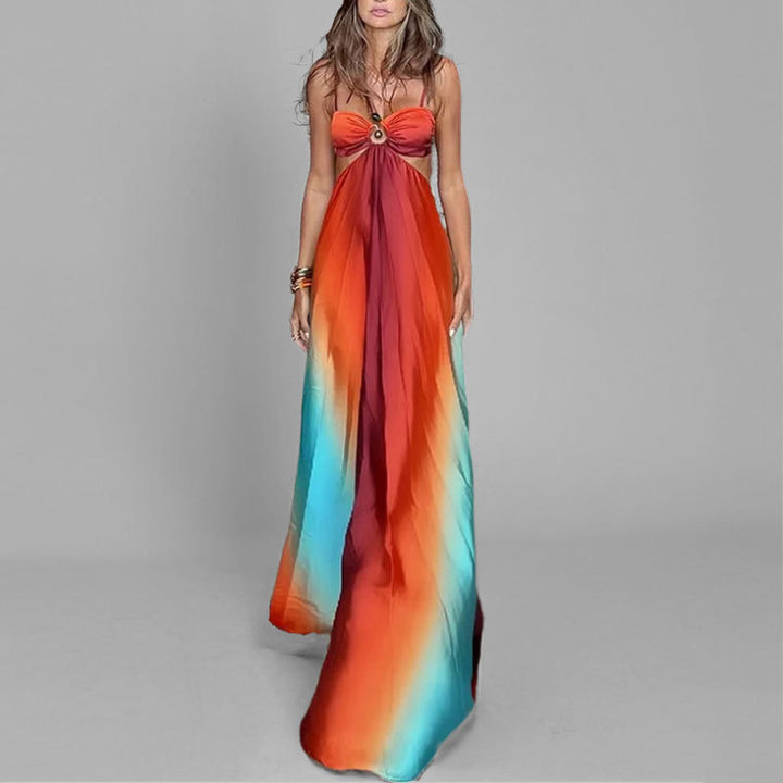 Damen Maxikleid mit innovativem Cut-Out-Design und farbverlaufendem Stoff Drune