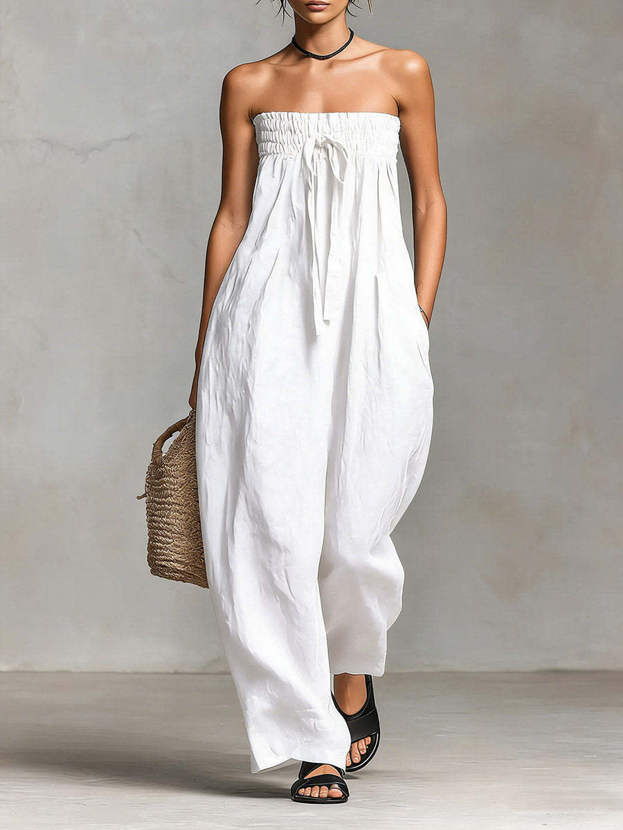 Damen Lässiges Jumpsuit mit elastischem Oberteil und weitem Bein Drune